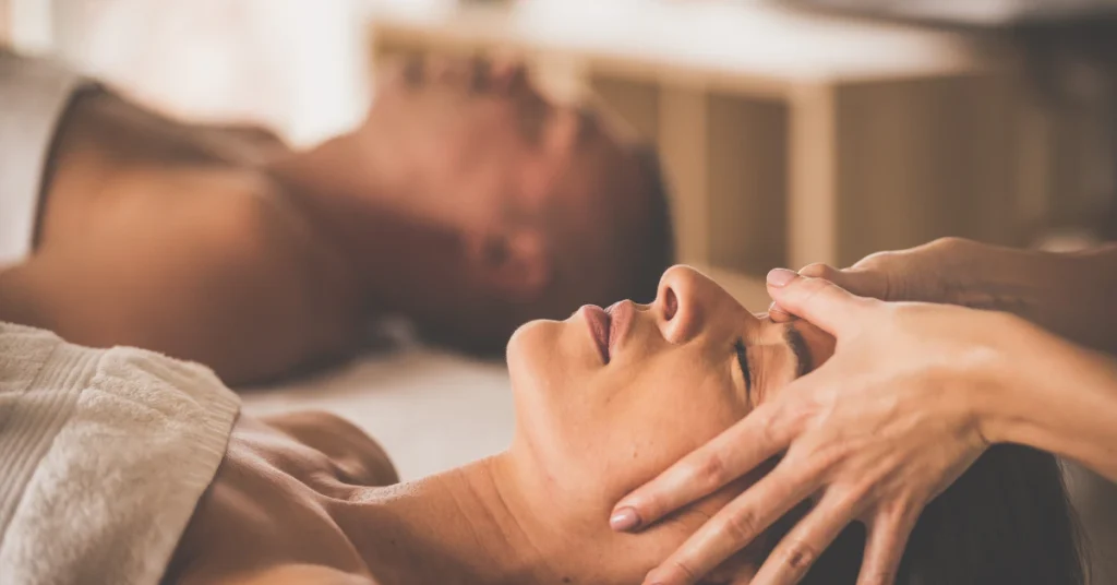Couple enjoying a relaxing spa massage together