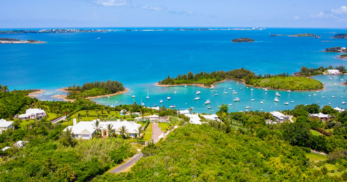 Best time to visit Bermuda, aerial view of the island’s turquoise bays