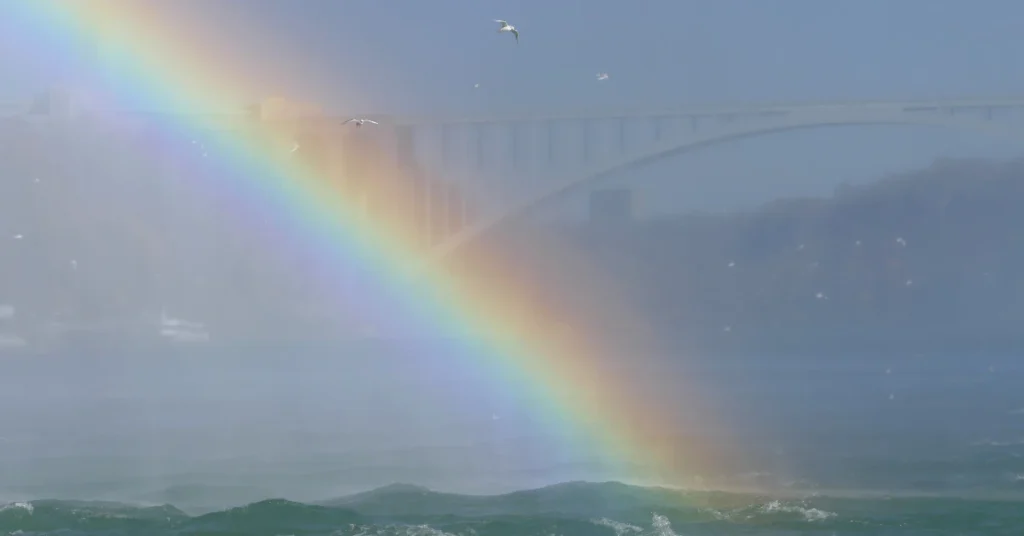 Rainbow arching over the Niagara Falls area