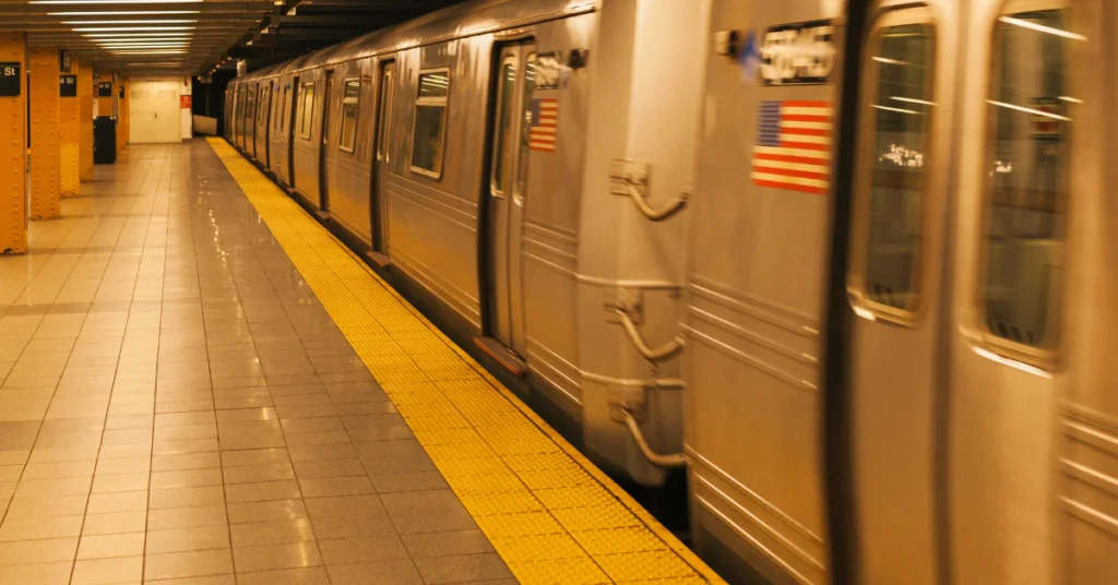 Subway train at a station platform in New York City