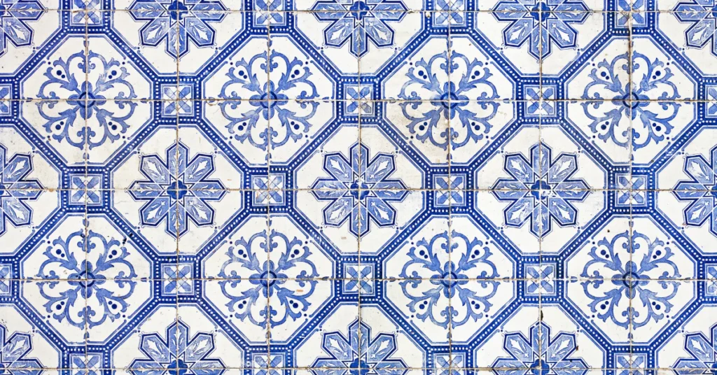 Blue and white azulejo ceramic tile pattern